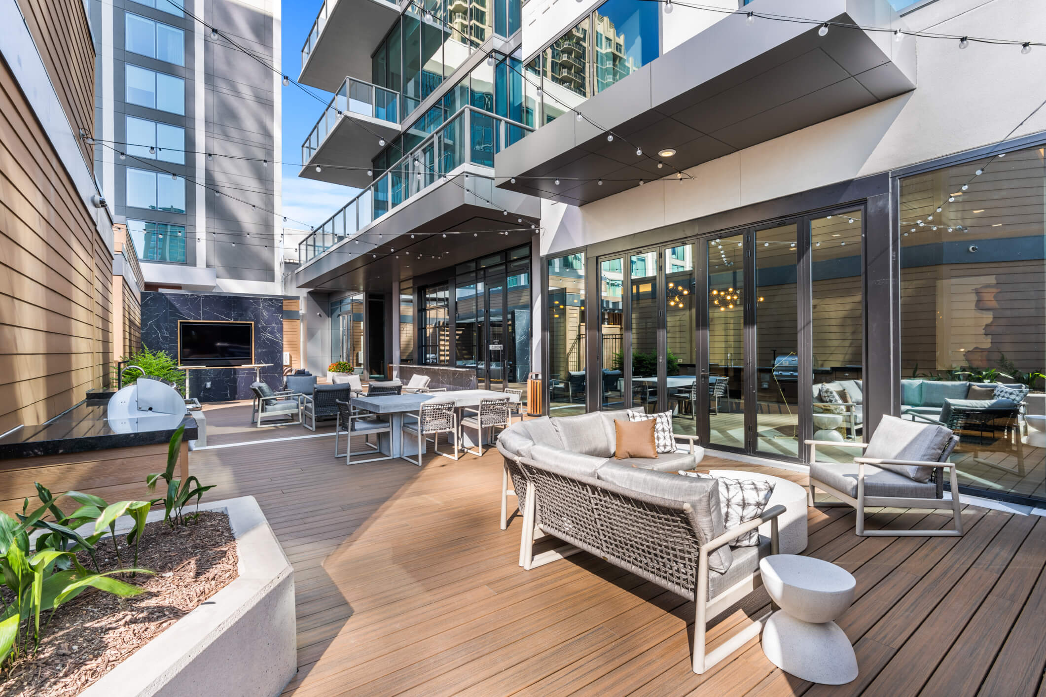 A courtyard view at the 40 West 12th condominium tower.